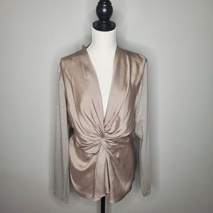 Escada Knot Front Ruched Silk and Wool Blend Top